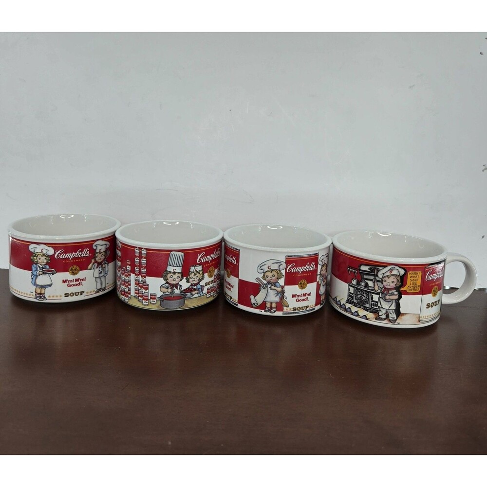 Campbell's Soup Mugs Chef Complete Set 4 Bowls 1998 Vintage West Wood Collection